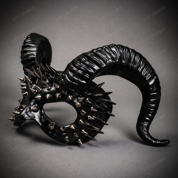 Demon Steampunk Spikes Devil with Back Twisted Horns Masquerade Eye Mask Black - Picture 4 of 6
